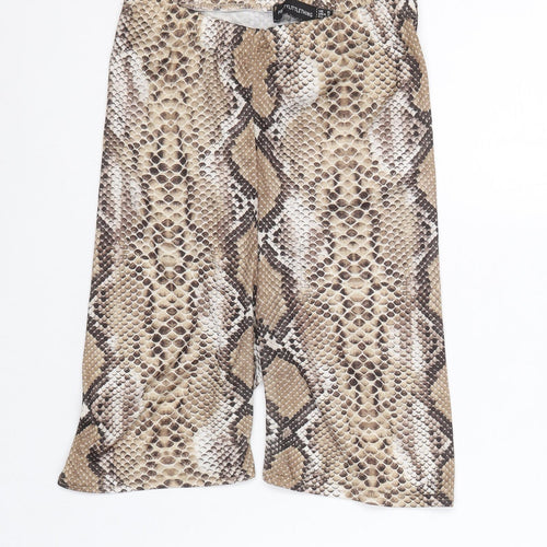 PRETTYLITTLETHING Womens Brown Animal Print Polyester Compression Shorts Size 6 Regular Pull On - Snakeskin Pattern