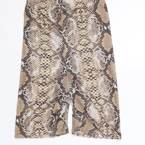 PRETTYLITTLETHING Womens Brown Animal Print Polyester Compression Shorts Size 6 Regular Pull On - Snakeskin Pattern