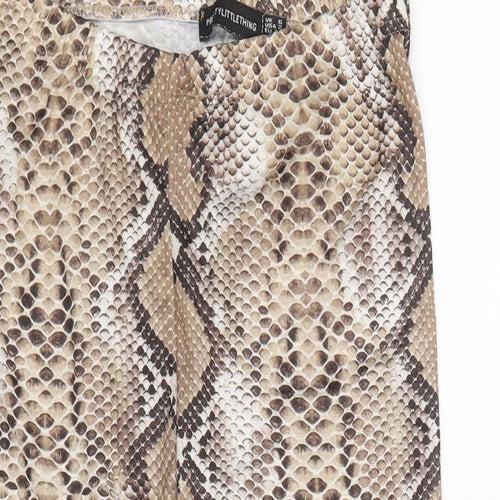 PRETTYLITTLETHING Womens Brown Animal Print Polyester Compression Shorts Size 6 Regular Pull On - Snakeskin Pattern