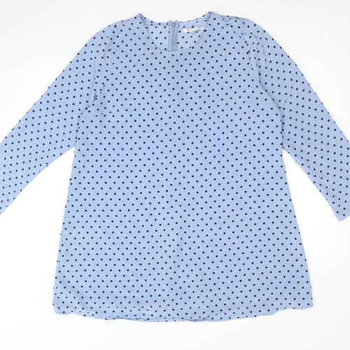 Glamourous Womens Blue Polka Dot Polyester Shirt Dress Size 16 Round Neck Zip