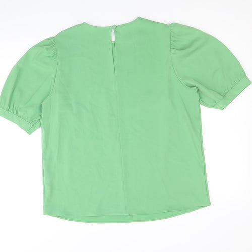 Preworn Womens Green Polyester Basic Blouse Size 14 Round Neck