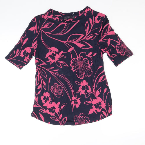 Marks and Spencer Womens Blue Floral Viscose Basic T-Shirt Size 10 Round Neck