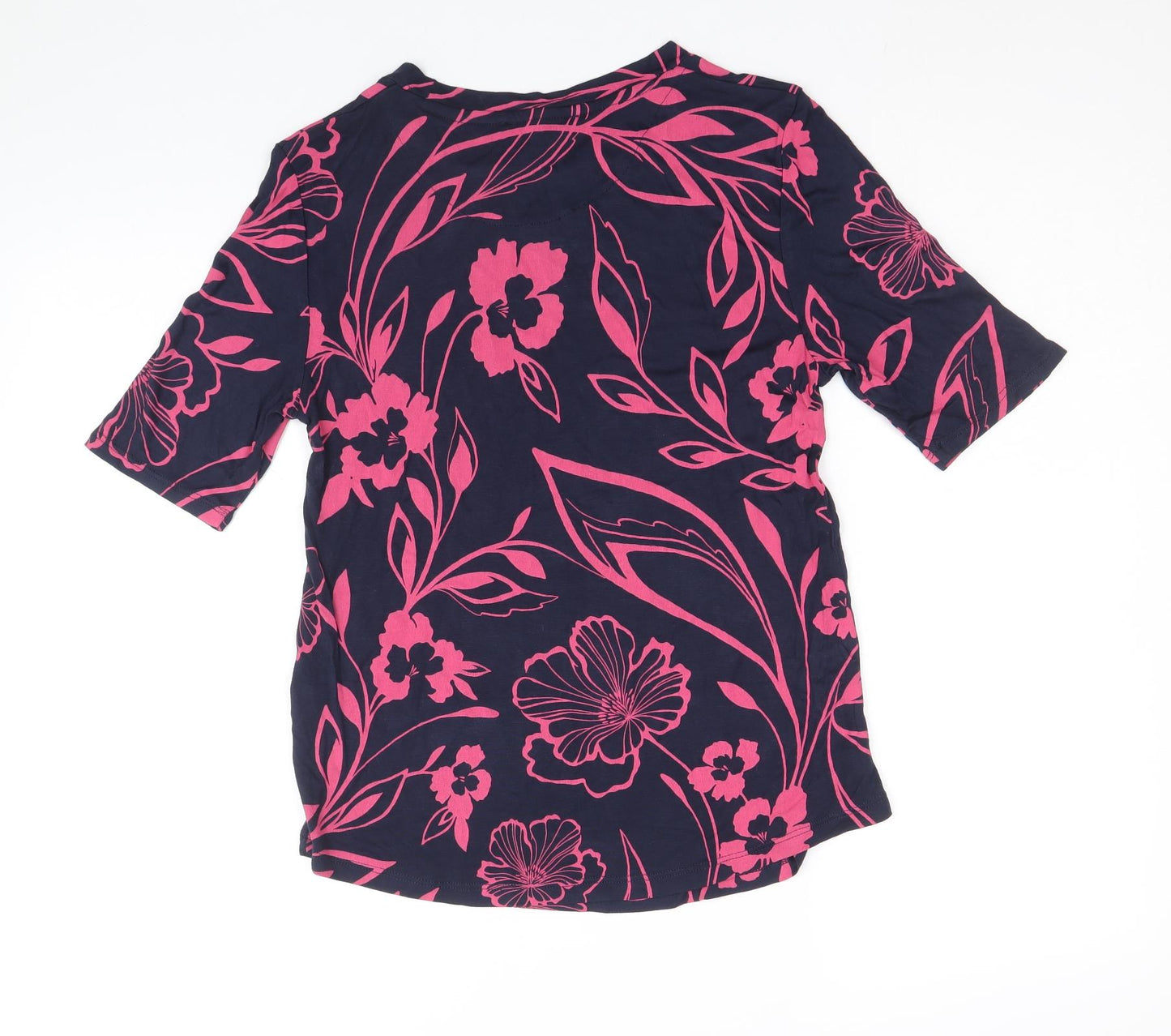 Marks and Spencer Womens Blue Floral Viscose Basic T-Shirt Size 10 Round Neck