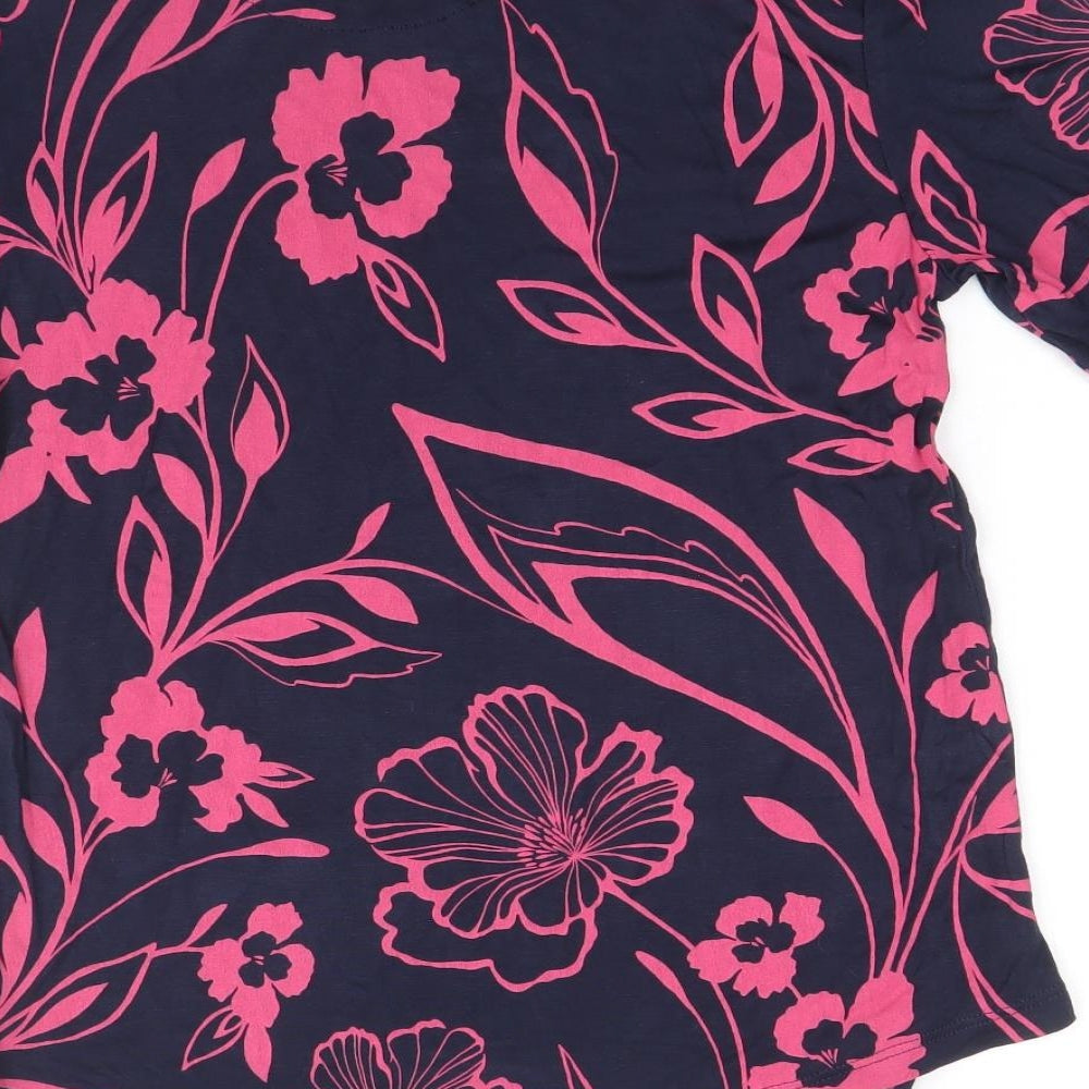 Marks and Spencer Womens Blue Floral Viscose Basic T-Shirt Size 10 Round Neck