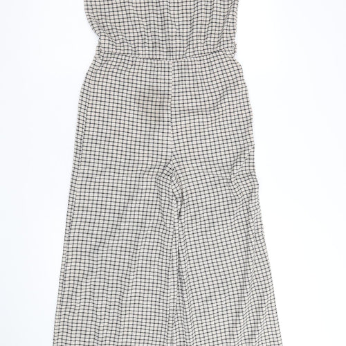 H&M Womens Beige Plaid Polyester Jumpsuit One-Piece Size XS Pullover