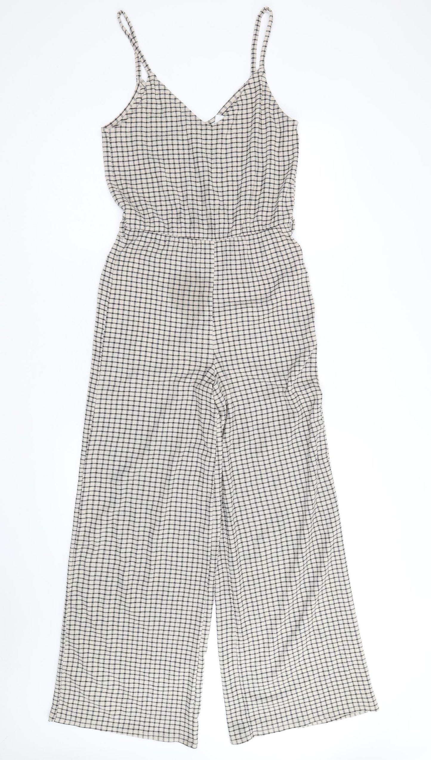 H&M Womens Beige Plaid Polyester Jumpsuit One-Piece Size XS Pullover