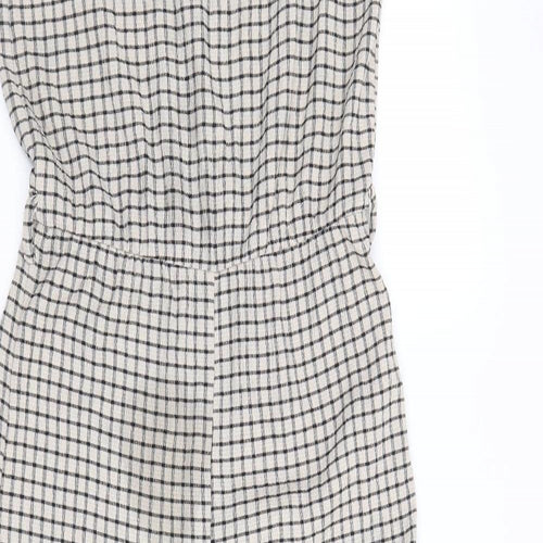 H&M Womens Beige Plaid Polyester Jumpsuit One-Piece Size XS Pullover