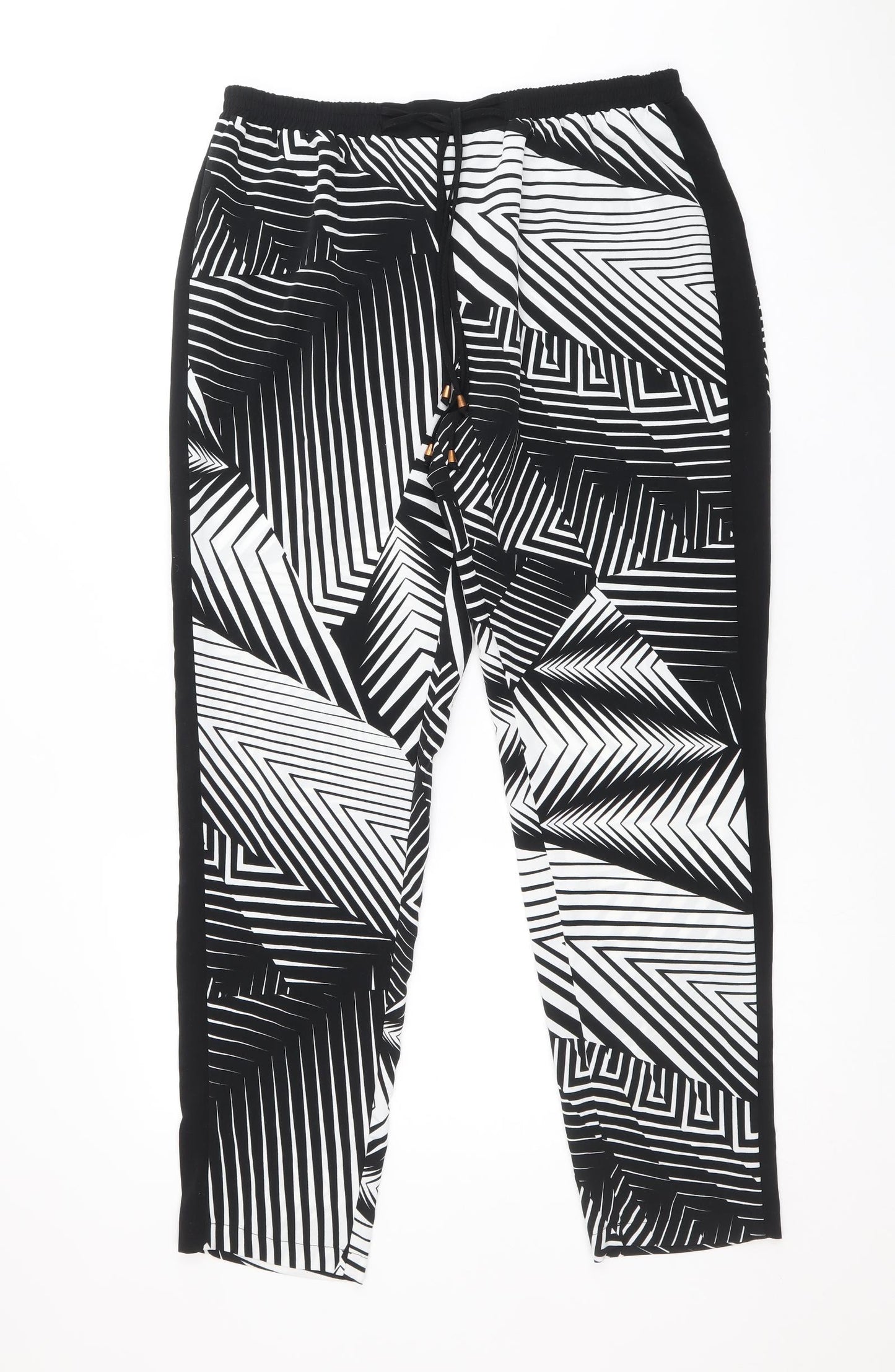 TU Womens Black Geometric Polyester Harem Trousers Size 14 Regular Drawstring