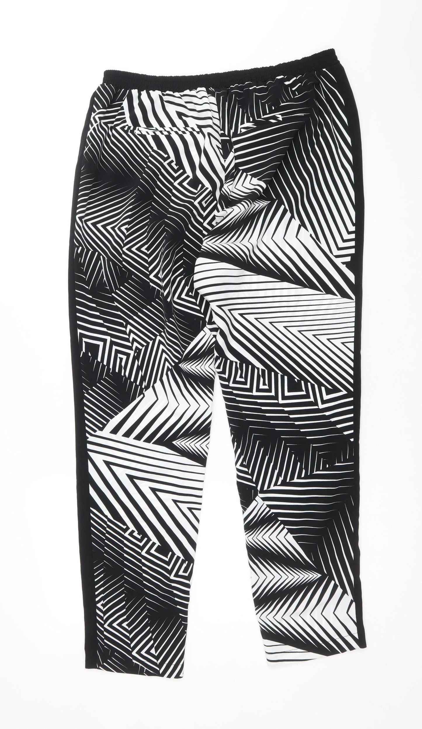 TU Womens Black Geometric Polyester Harem Trousers Size 14 Regular Drawstring