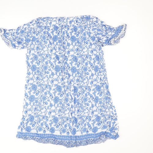 Stella Womens Blue Floral Viscose A-Line Size 10 Boat Neck Tie
