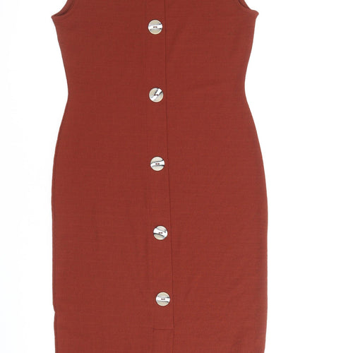 F&F Womens Brown Polyester Bodycon Size 10 High Neck Pullover