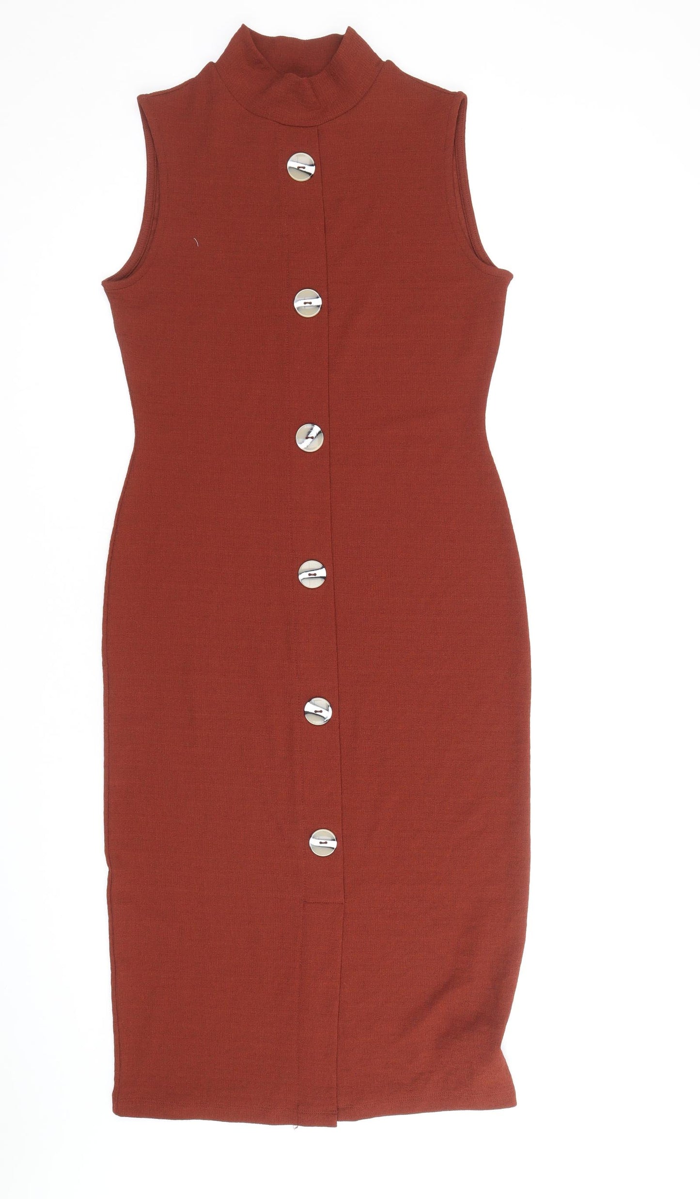 F&F Womens Brown Polyester Bodycon Size 10 High Neck Pullover