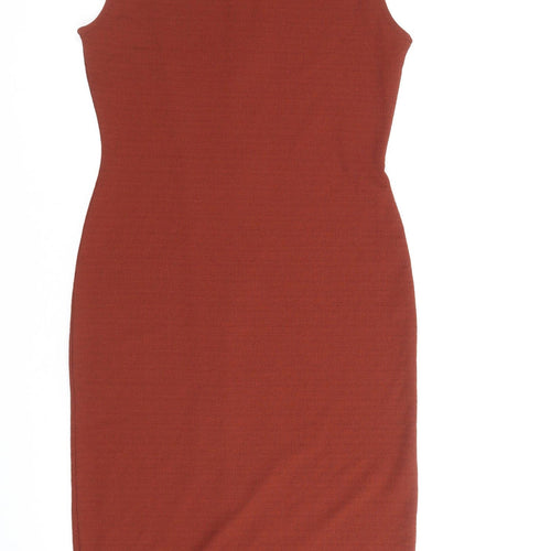 F&F Womens Brown Polyester Bodycon Size 10 High Neck Pullover
