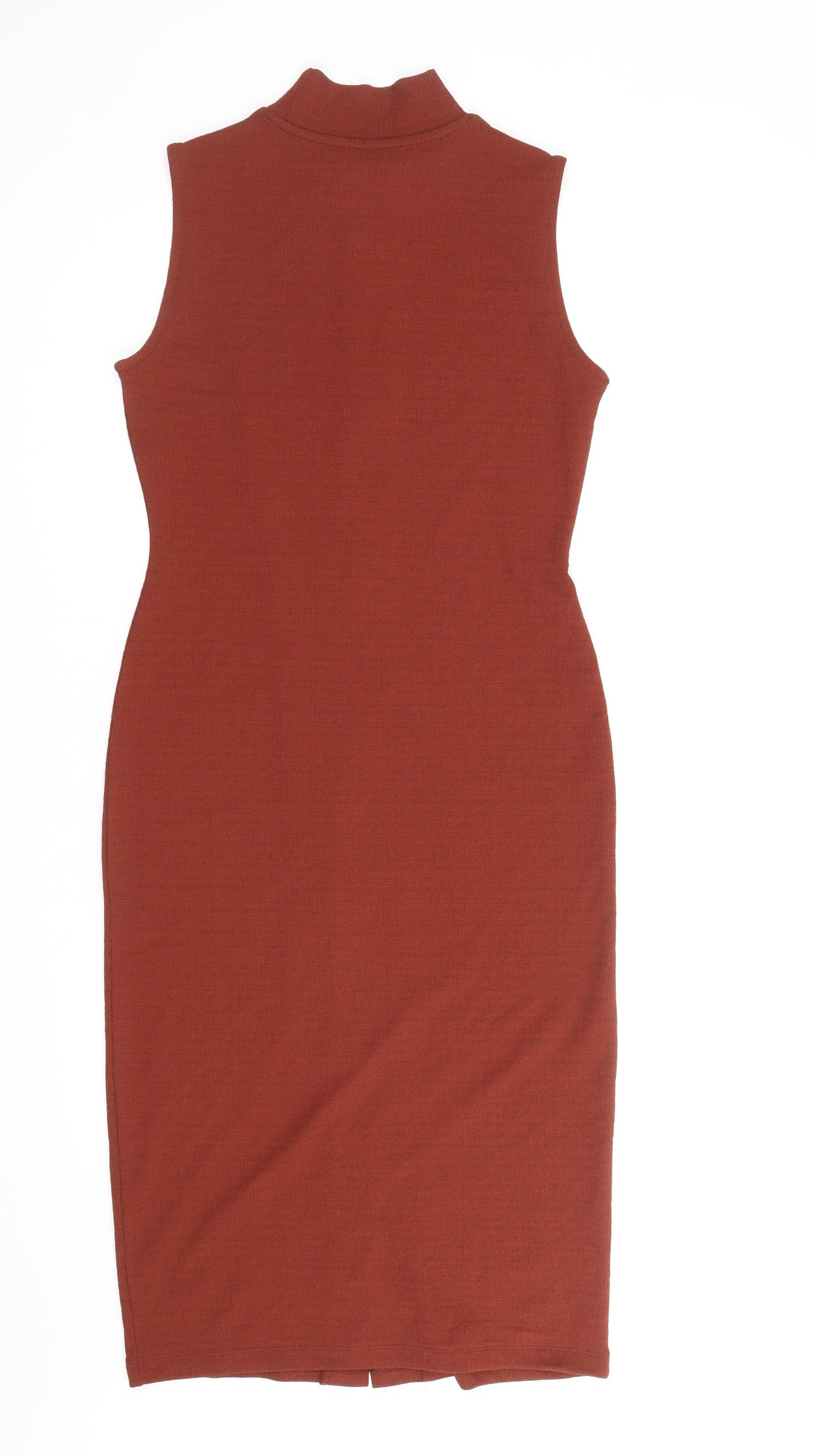 F&F Womens Brown Polyester Bodycon Size 10 High Neck Pullover