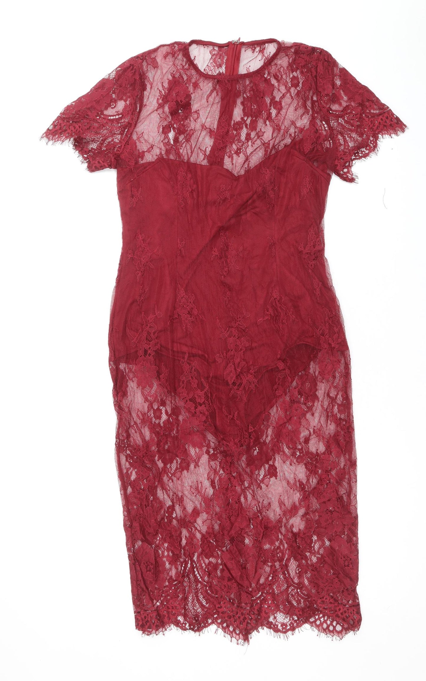 Missguided Womens Red Polyester Sheath Size 10 Round Neck Zip - Bodysuit lining