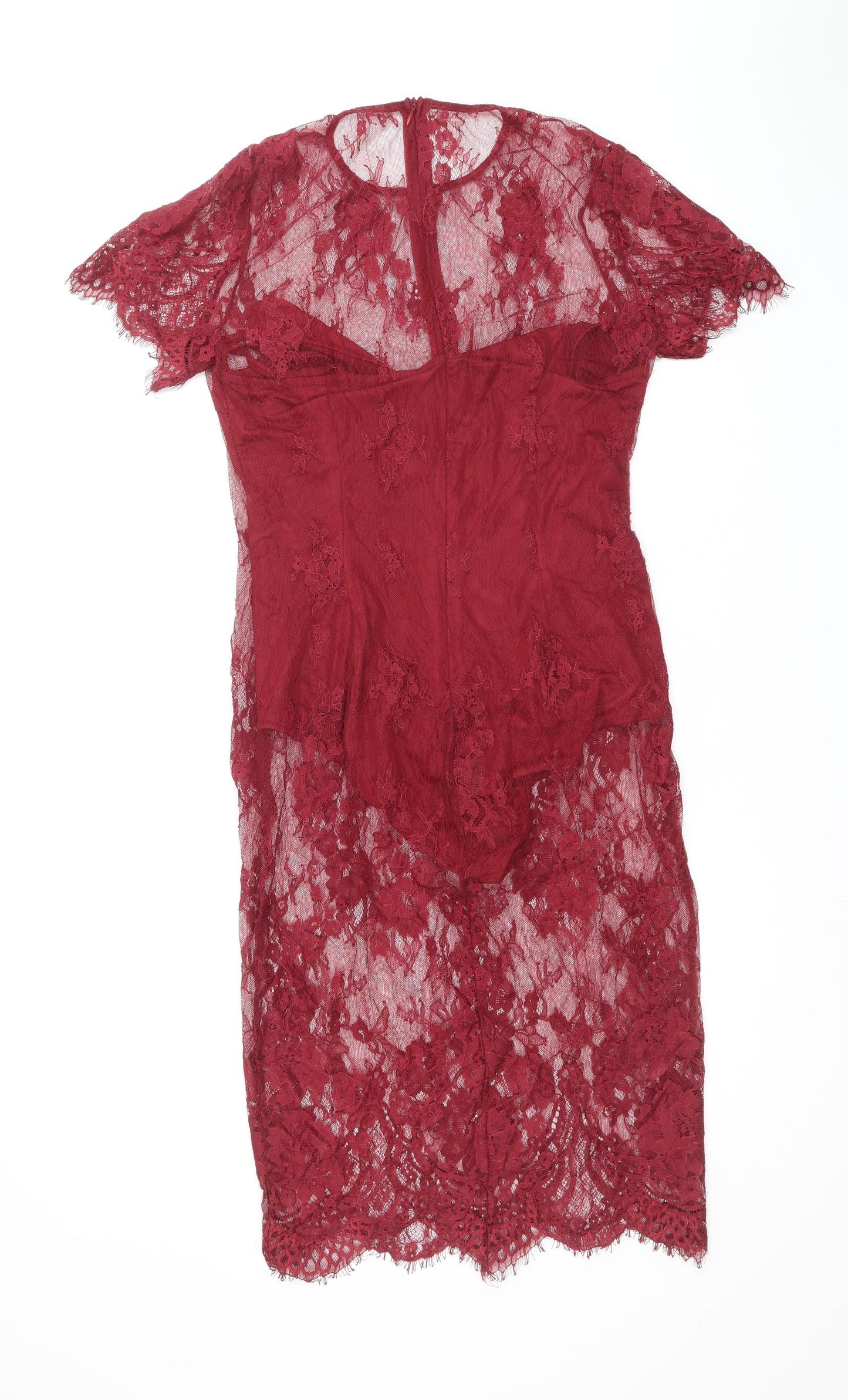 Missguided Womens Red Polyester Sheath Size 10 Round Neck Zip - Bodysuit lining