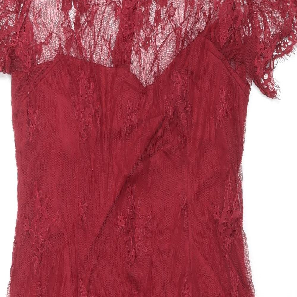 Missguided Womens Red Polyester Sheath Size 10 Round Neck Zip - Bodysuit lining