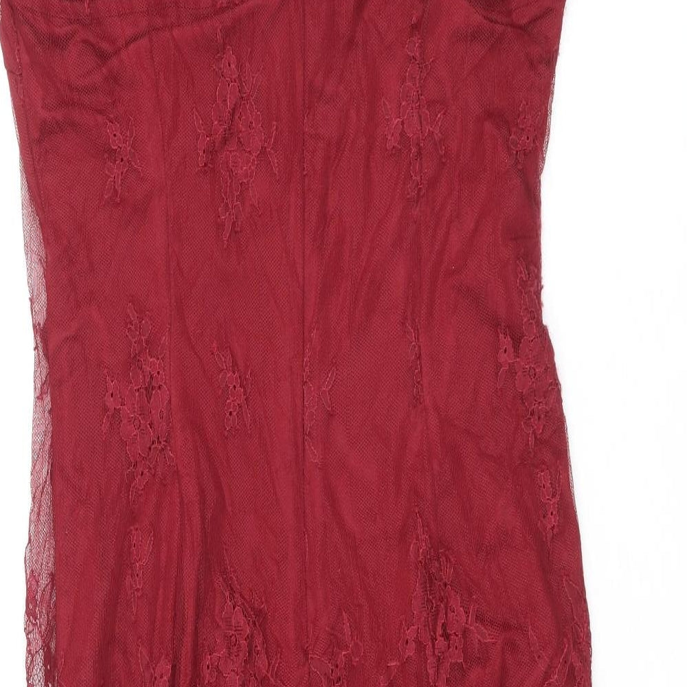 Missguided Womens Red Polyester Sheath Size 10 Round Neck Zip - Bodysuit lining
