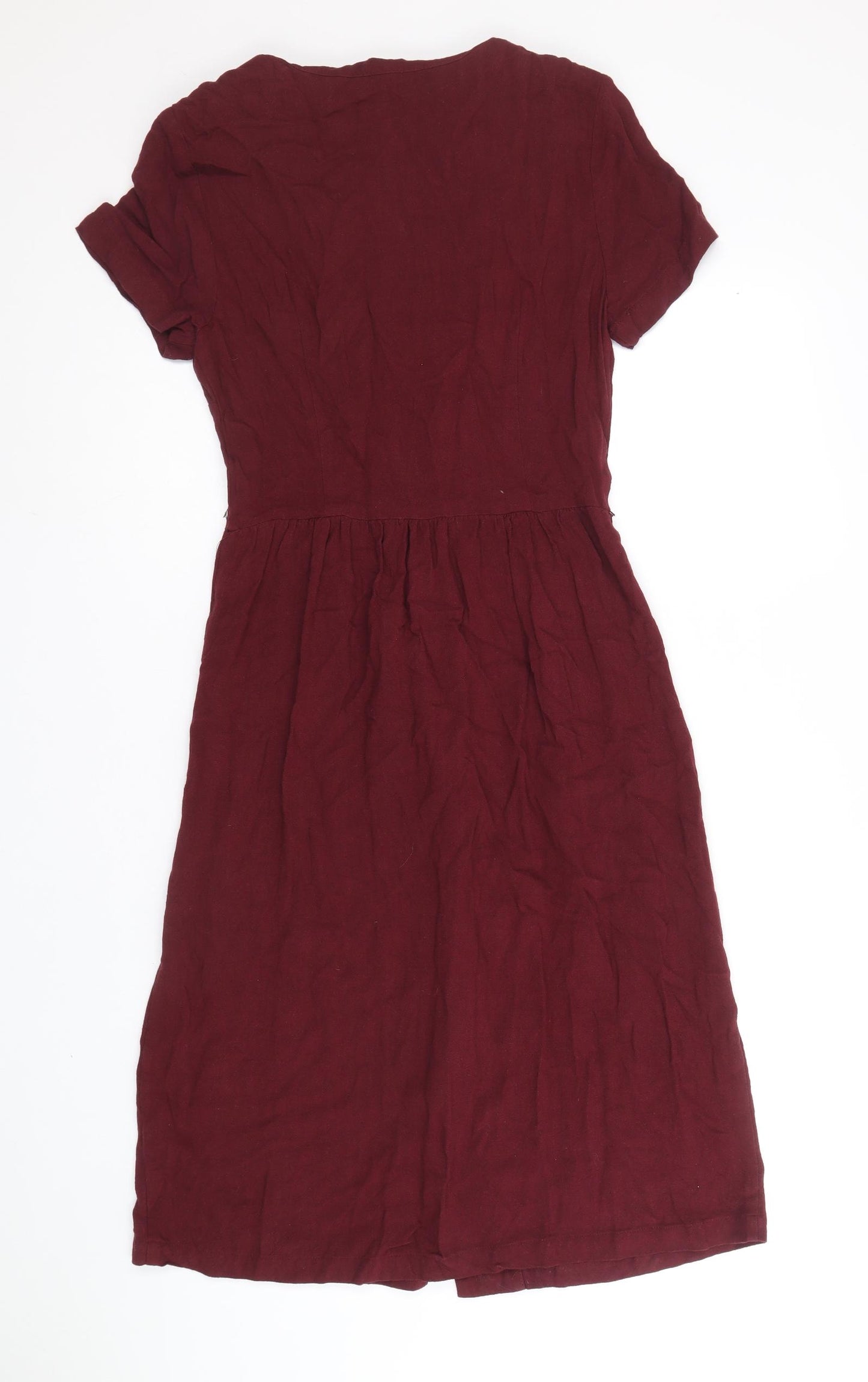 Oasis Womens Red Linen Fit & Flare Size 8 V-Neck Button