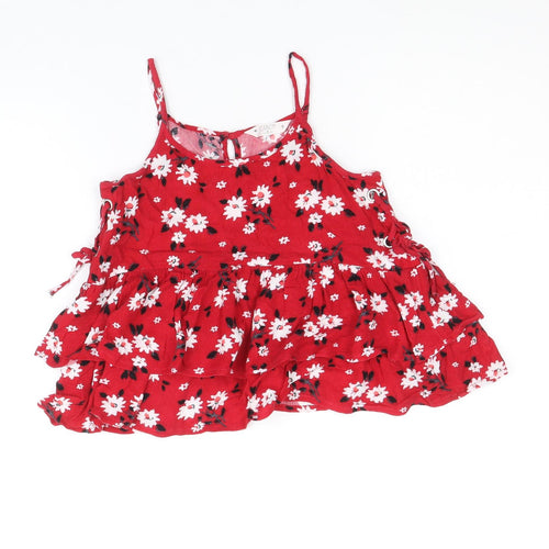 Candy Girls Red Floral Viscose Camisole Blouse Size 9 Years Scoop Neck Button - Smock