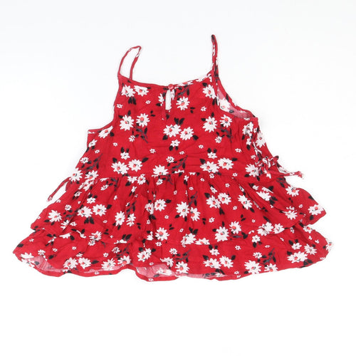 Candy Girls Red Floral Viscose Camisole Blouse Size 9 Years Scoop Neck Button - Smock