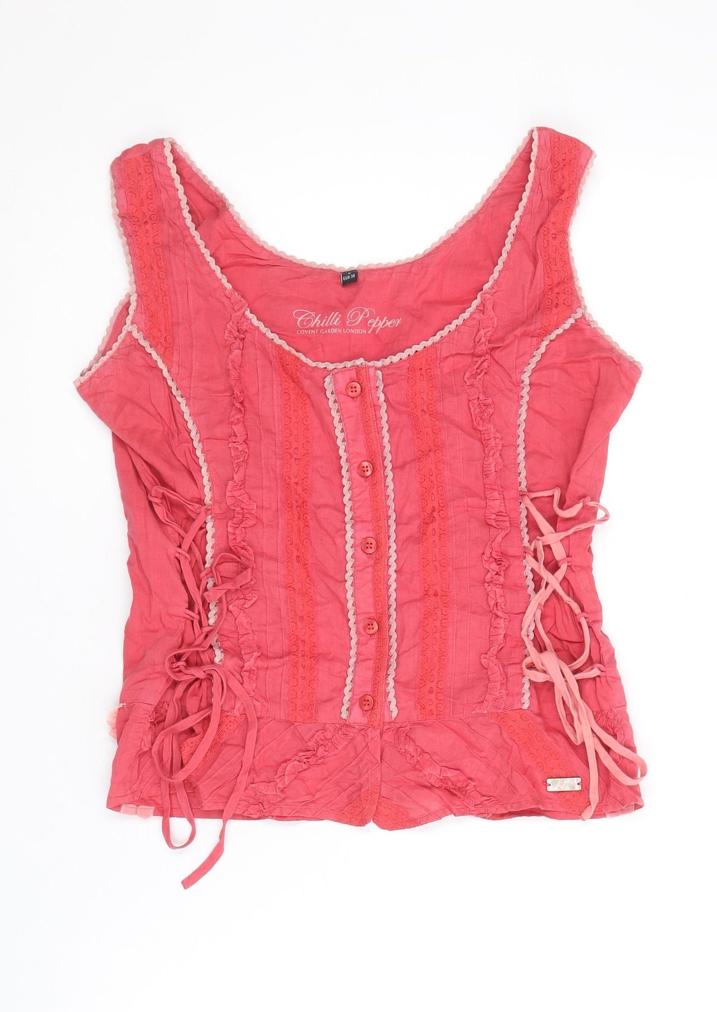 Chilli Pepper Womens Red 100% Cotton Basic Tank Size 8 Scoop Neck - Lace Up