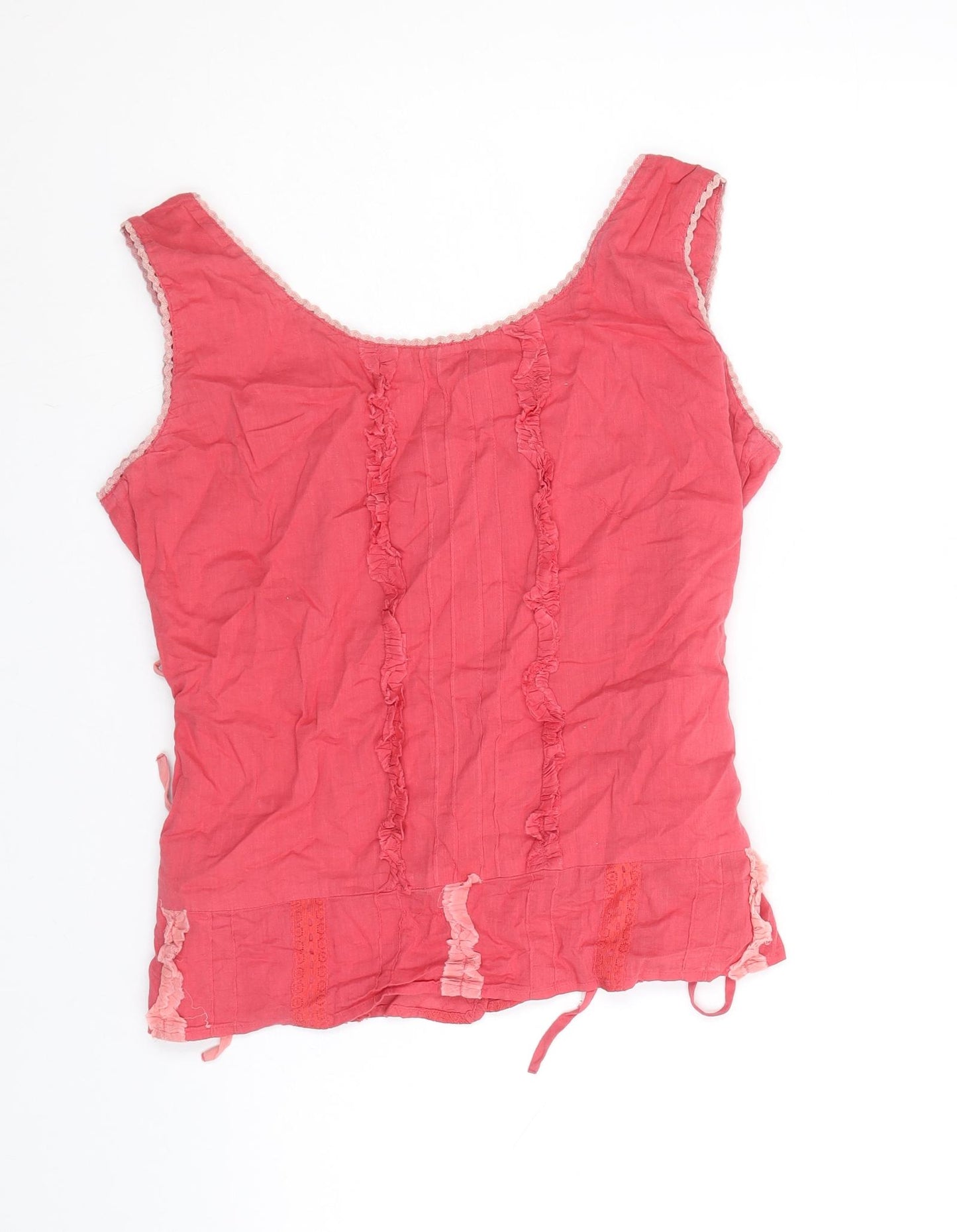 Chilli Pepper Womens Red 100% Cotton Basic Tank Size 8 Scoop Neck - Lace Up