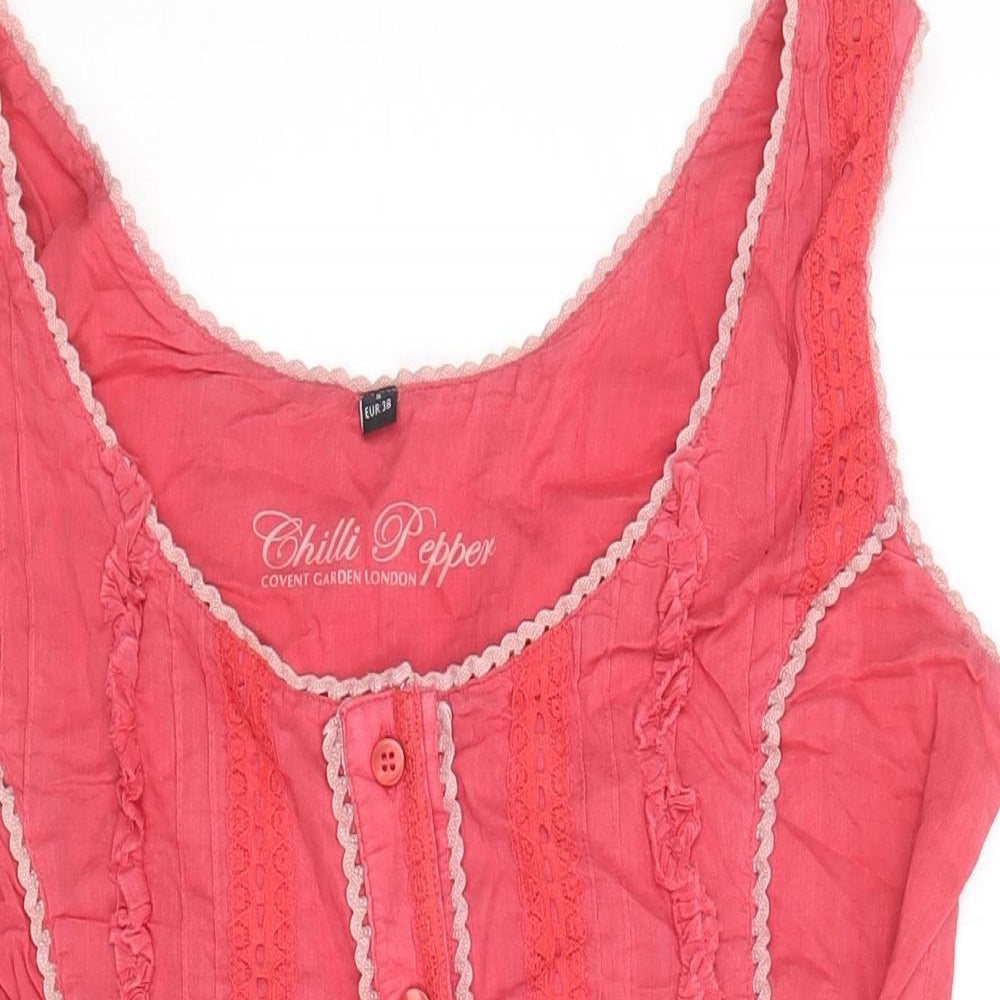 Chilli Pepper Womens Red 100% Cotton Basic Tank Size 8 Scoop Neck - Lace Up