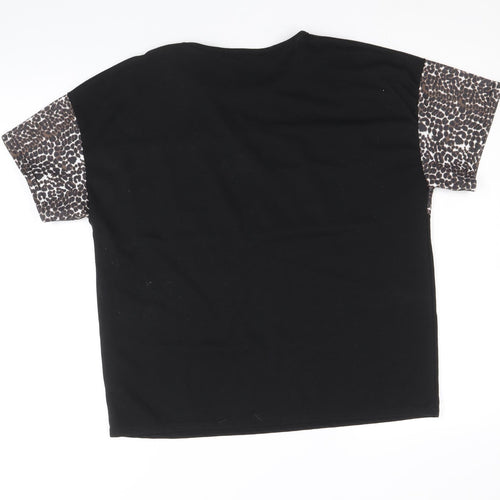 I SAW IT FIRST Womens Black Polyester Basic T-Shirt Size 10 Round Neck - Leopard Pattern