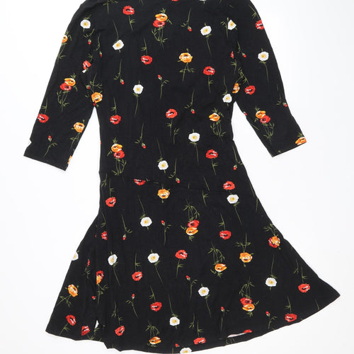 Joe Browns Womens Black Floral Viscose Fit & Flare Size 12 V-Neck Pullover