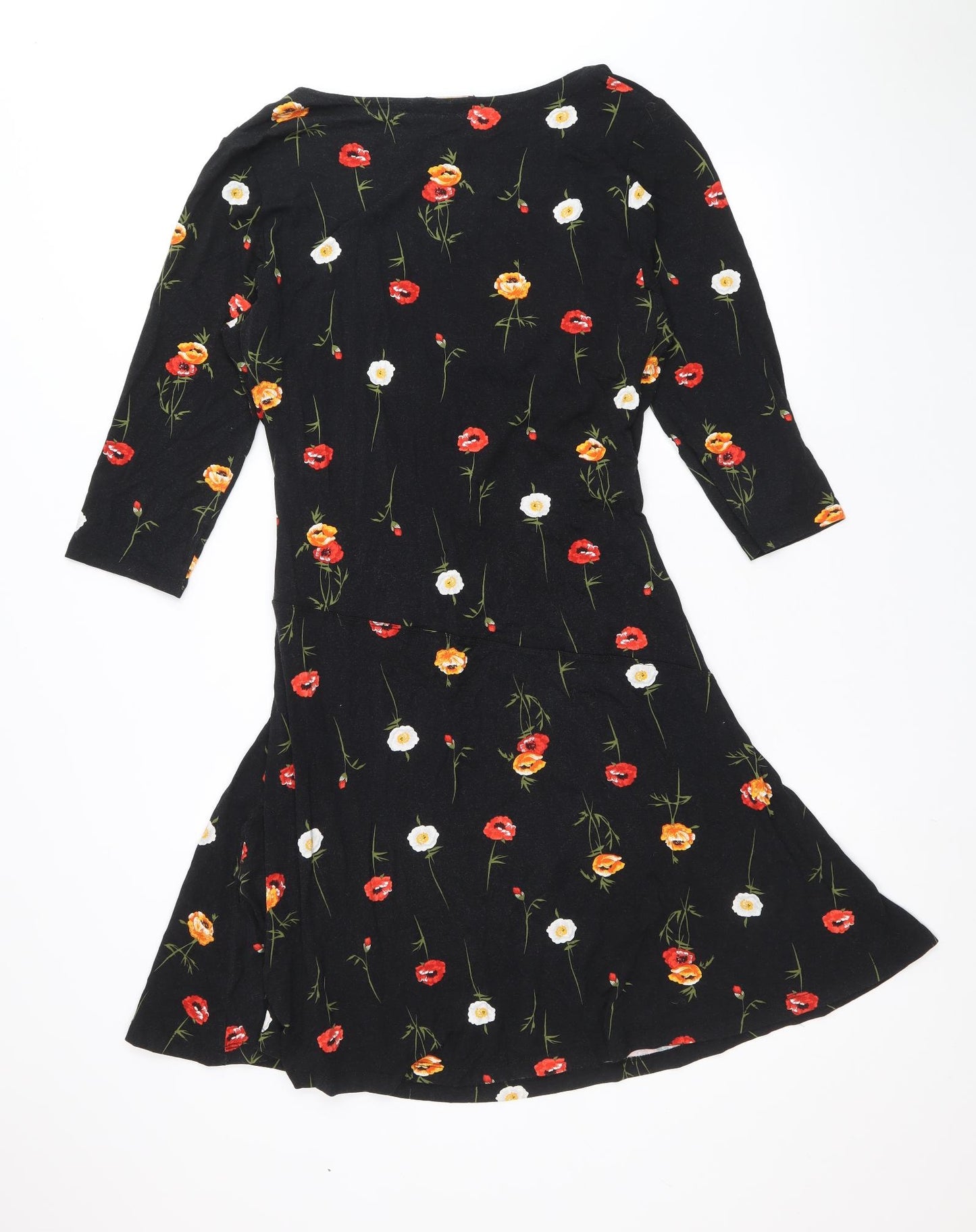 Joe Browns Womens Black Floral Viscose Fit & Flare Size 12 V-Neck Pullover