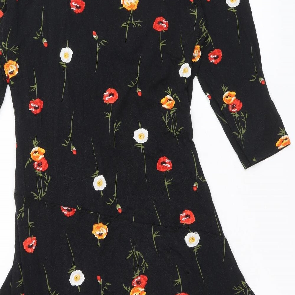 Joe Browns Womens Black Floral Viscose Fit & Flare Size 12 V-Neck Pullover