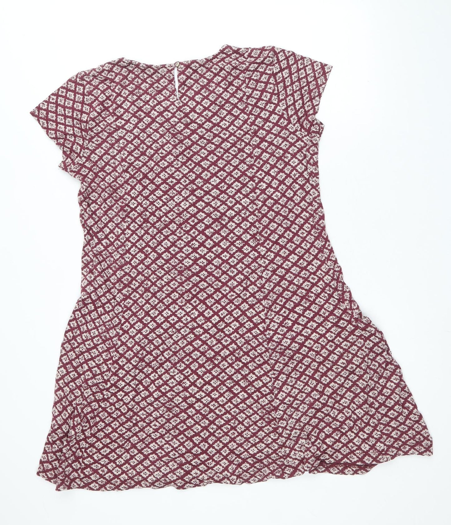 Fat Face Womens Red Geometric Cotton A-Line Size 12 Boat Neck Button