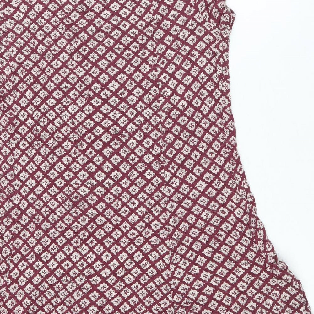 Fat Face Womens Red Geometric Cotton A-Line Size 12 Boat Neck Button