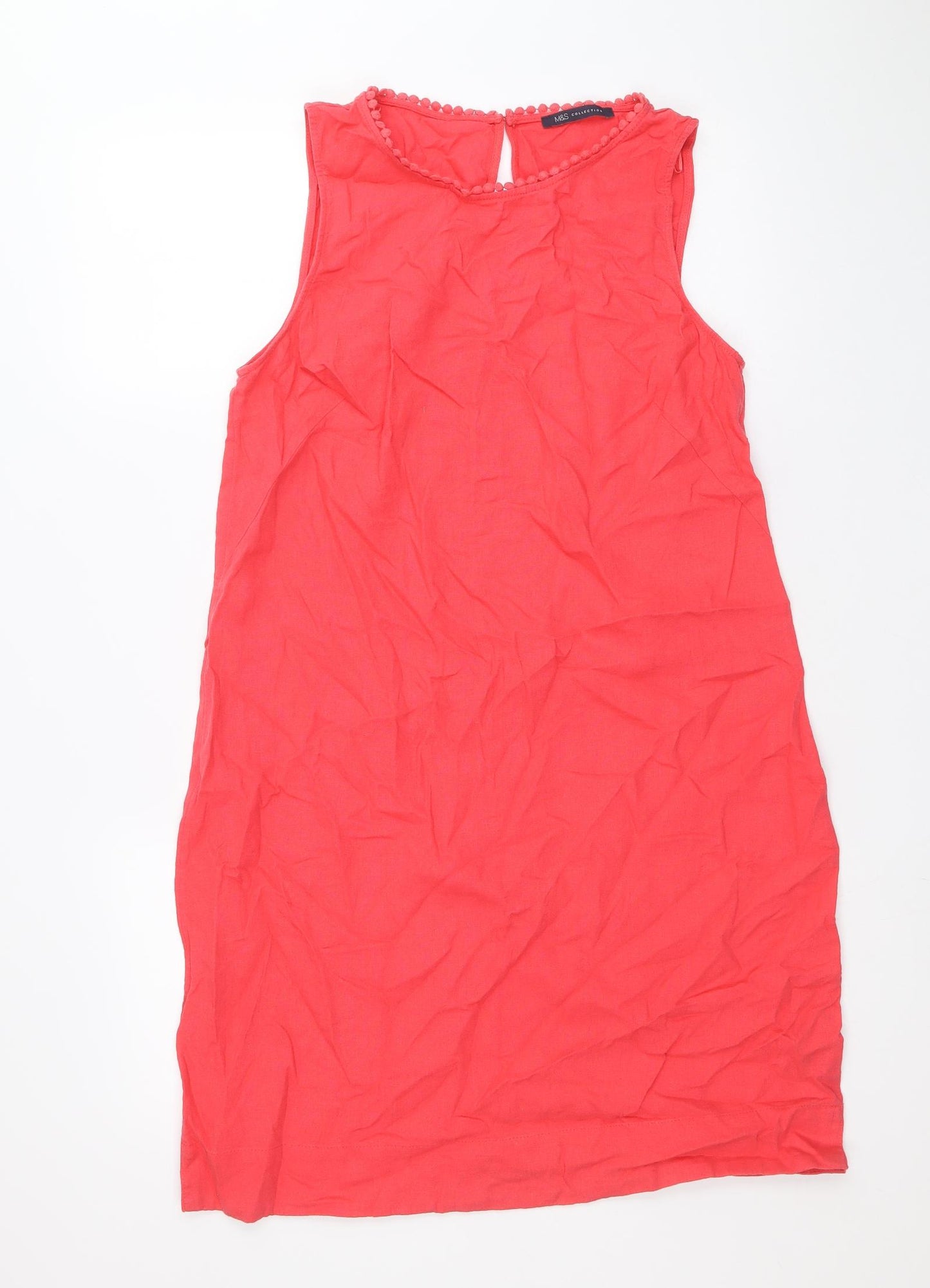 Marks and Spencer Womens Pink Linen Shift Size 12 Boat Neck Button