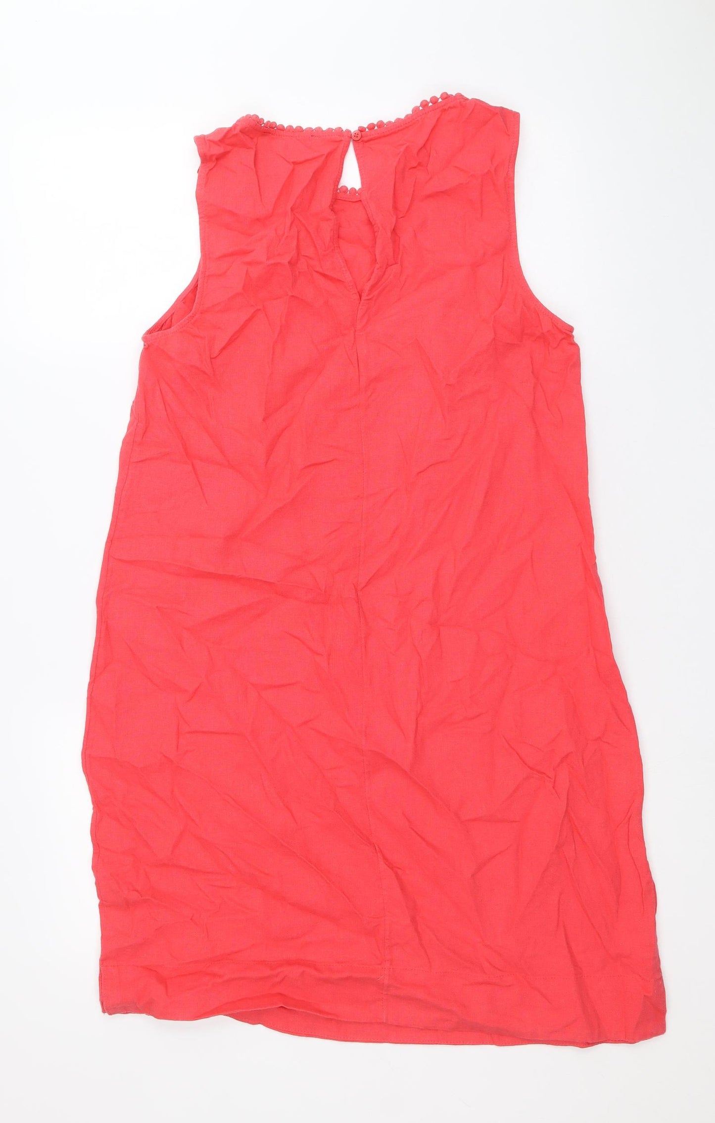 Marks and Spencer Womens Pink Linen Shift Size 12 Boat Neck Button