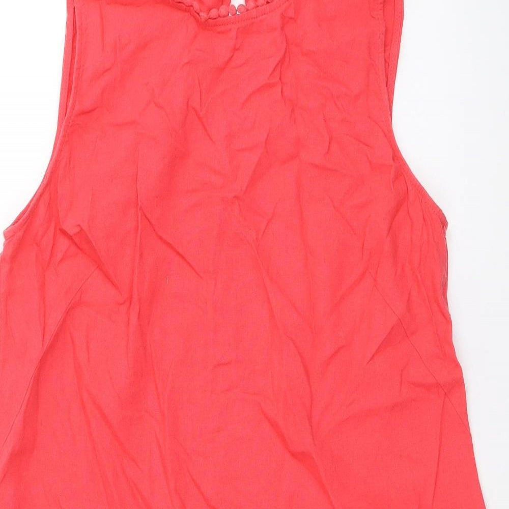 Marks and Spencer Womens Pink Linen Shift Size 12 Boat Neck Button