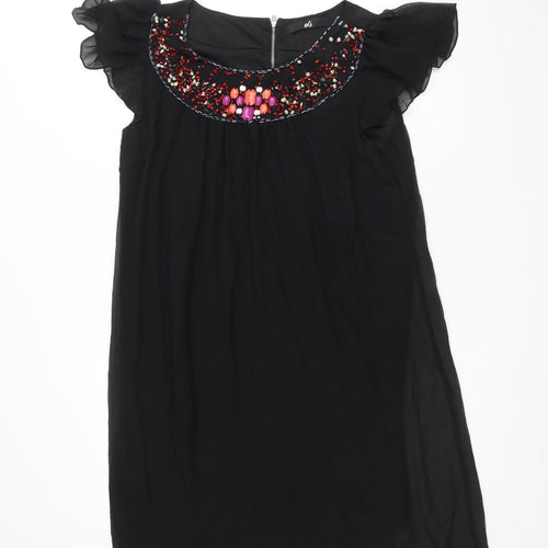 Oli Womens Black Polyester A-Line Size 14 Boat Neck Zip - Embellished Neckline