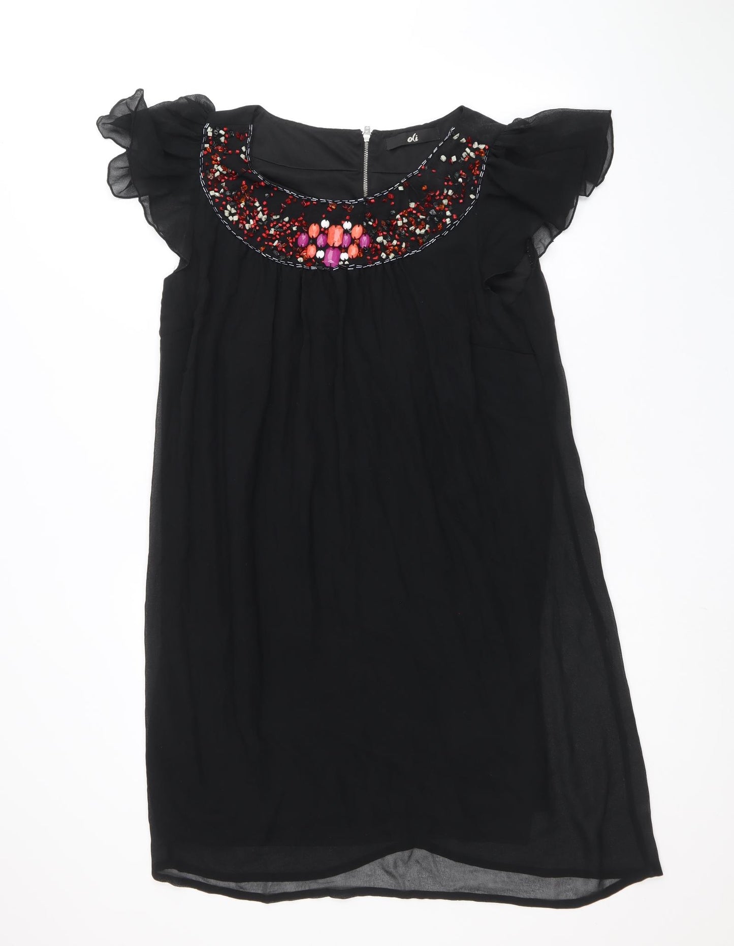 Oli Womens Black Polyester A-Line Size 14 Boat Neck Zip - Embellished Neckline