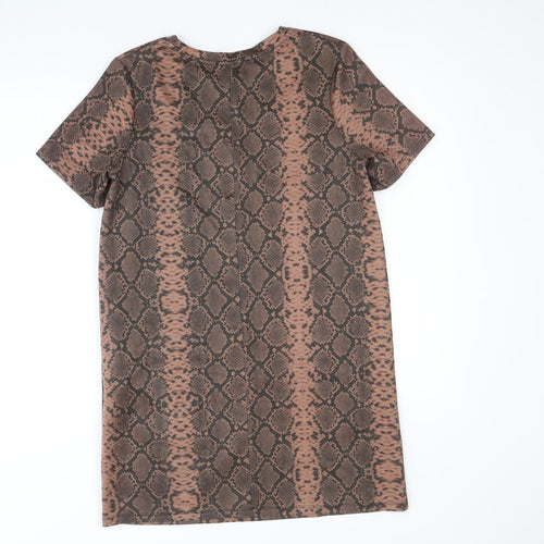 Zara Womens Brown Animal Print Polyester T-Shirt Dress Size M Boat Neck Pullover - Snake Print