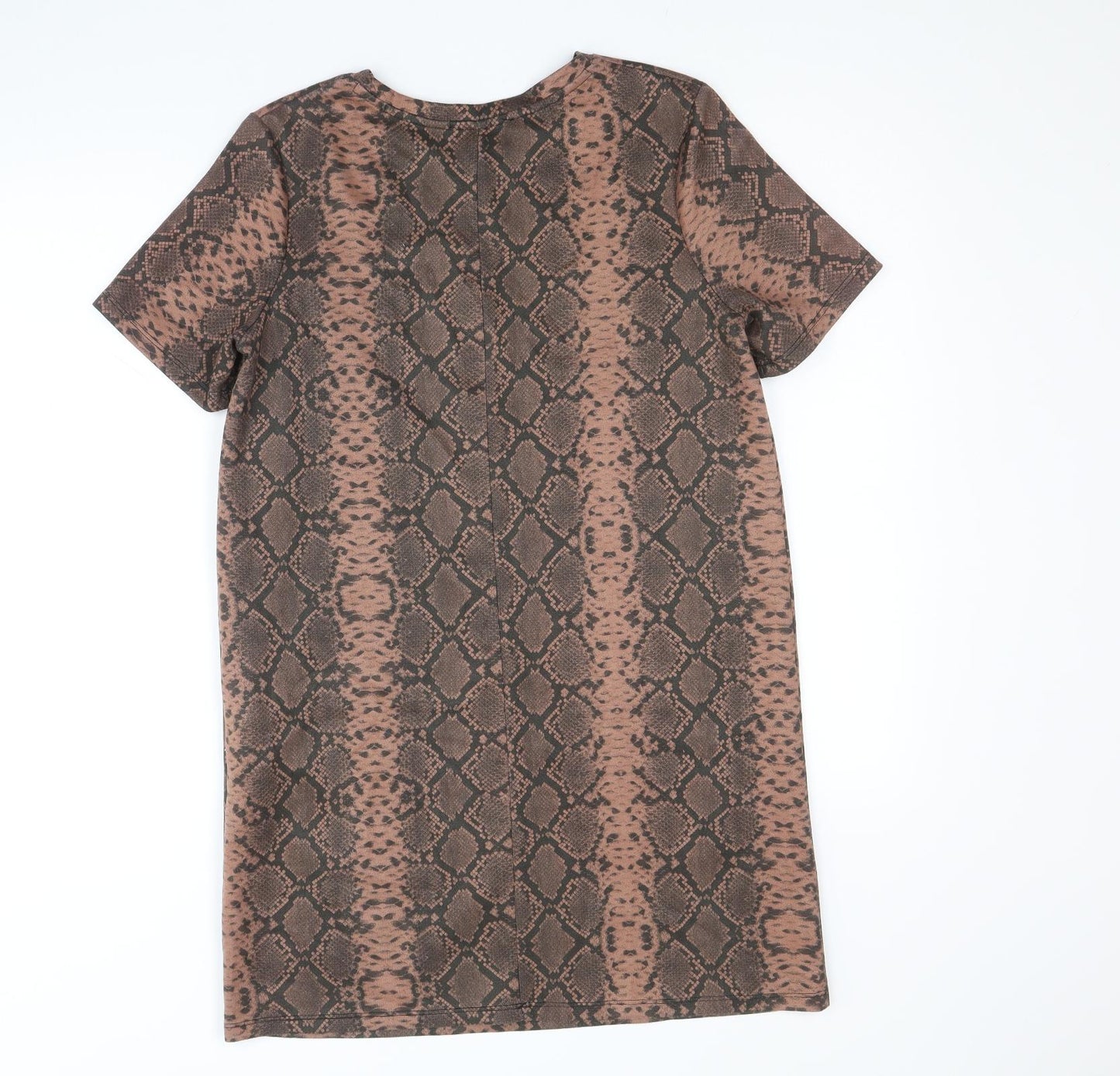 Zara Womens Brown Animal Print Polyester T-Shirt Dress Size M Boat Neck Pullover - Snake Print