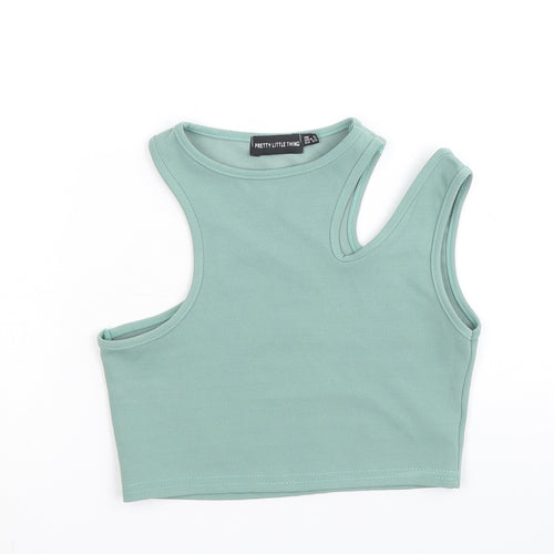 PRETTYLITTLETHING Womens Green Polyester Cropped Tank Size 6 Round Neck - Cut Out