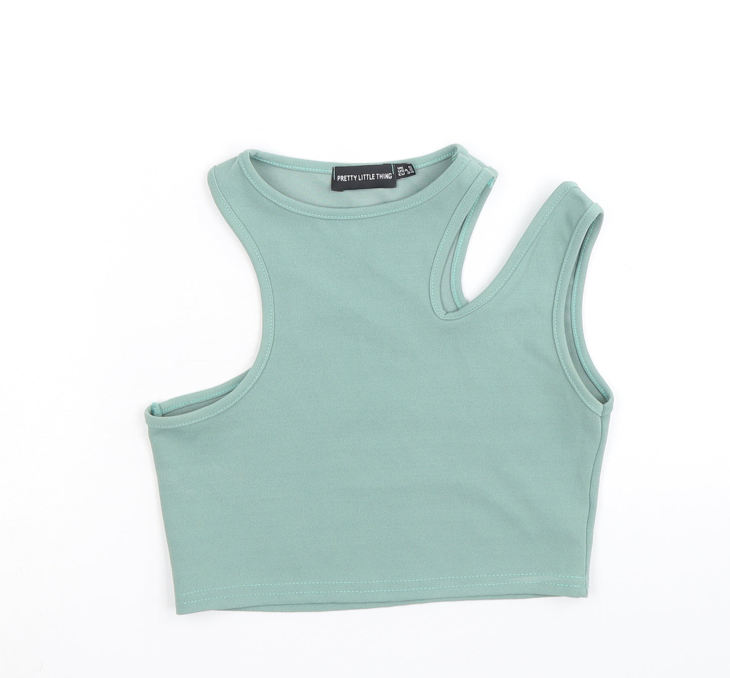 PRETTYLITTLETHING Womens Green Polyester Cropped Tank Size 6 Round Neck - Cut Out