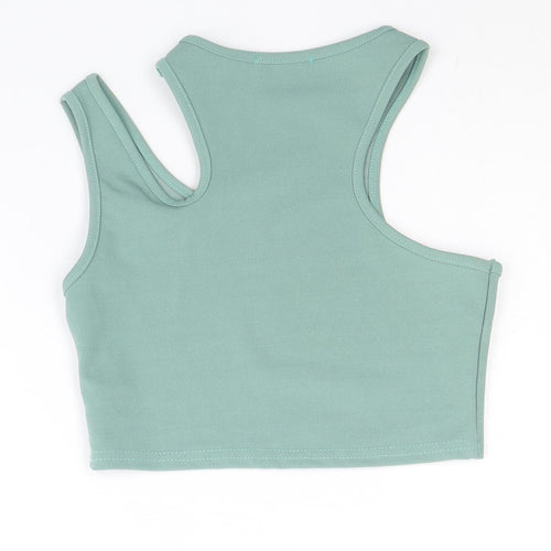 PRETTYLITTLETHING Womens Green Polyester Cropped Tank Size 6 Round Neck - Cut Out