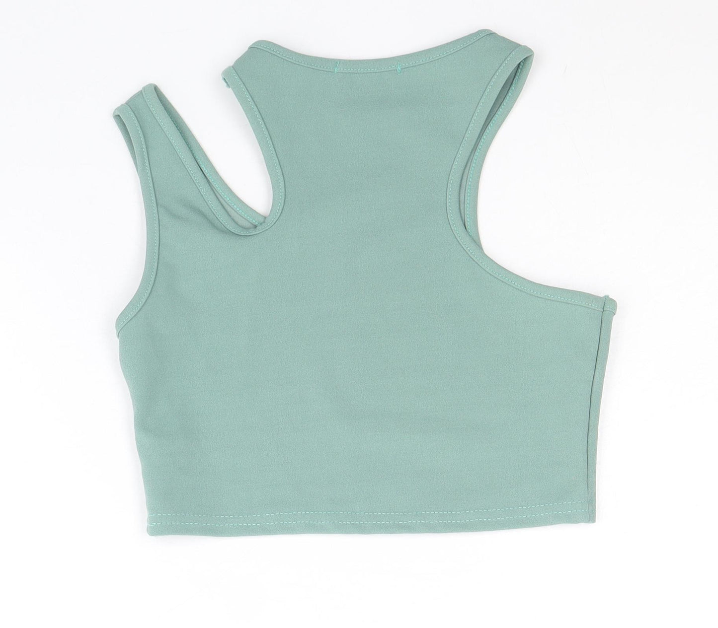 PRETTYLITTLETHING Womens Green Polyester Cropped Tank Size 6 Round Neck - Cut Out