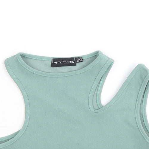 PRETTYLITTLETHING Womens Green Polyester Cropped Tank Size 6 Round Neck - Cut Out