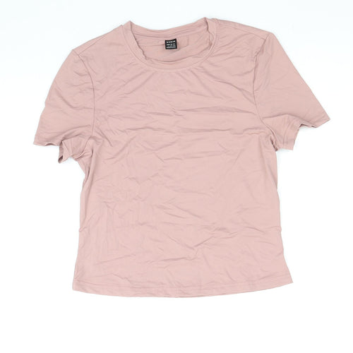 SheIn Womens Pink Polyamide Basic T-Shirt Size L Round Neck