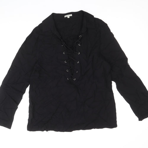 Natura Womens Black Viscose Basic Blouse Size L Collared