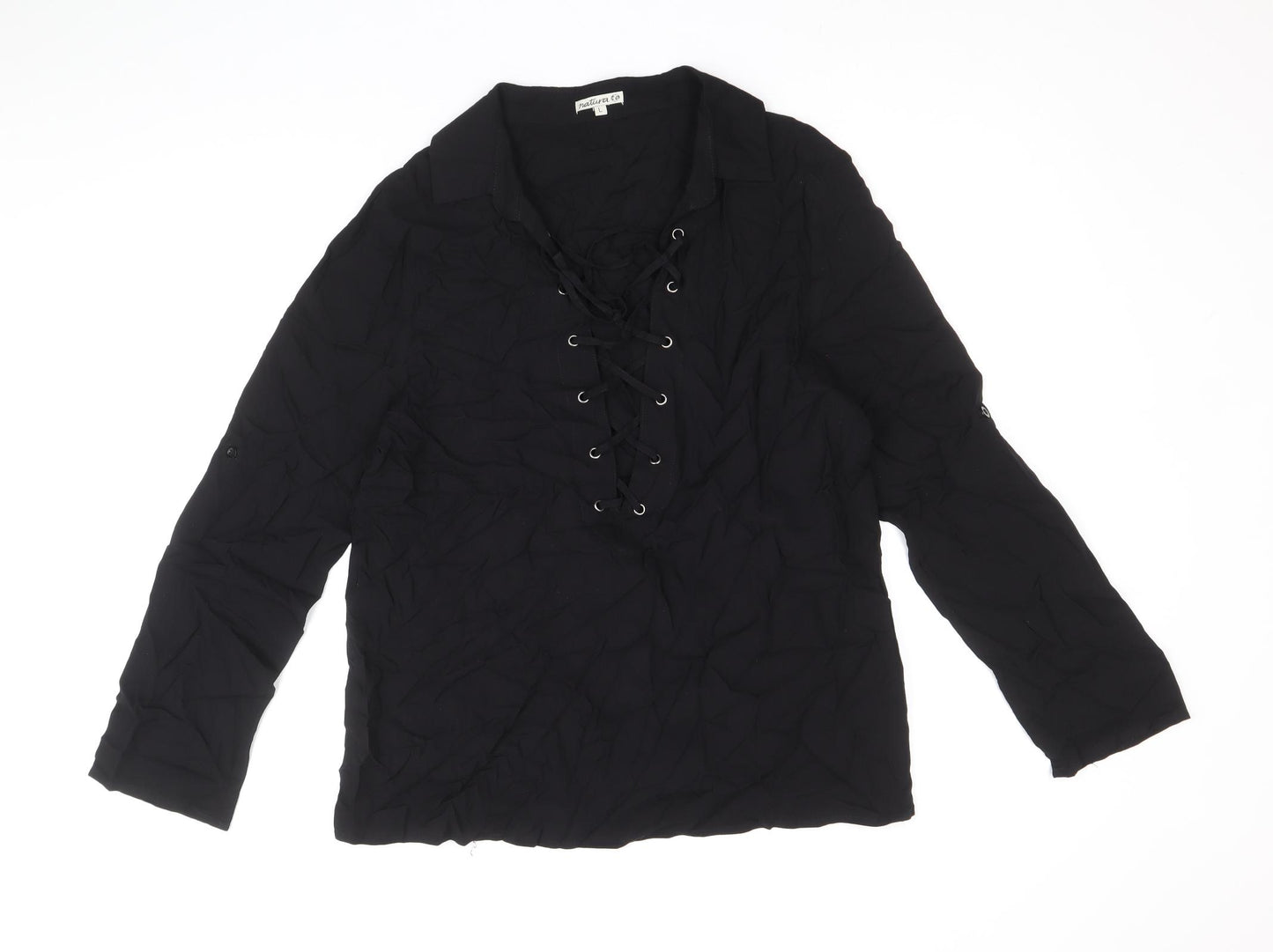 Natura Womens Black Viscose Basic Blouse Size L Collared