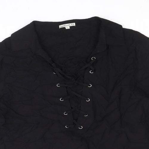 Natura Womens Black Viscose Basic Blouse Size L Collared